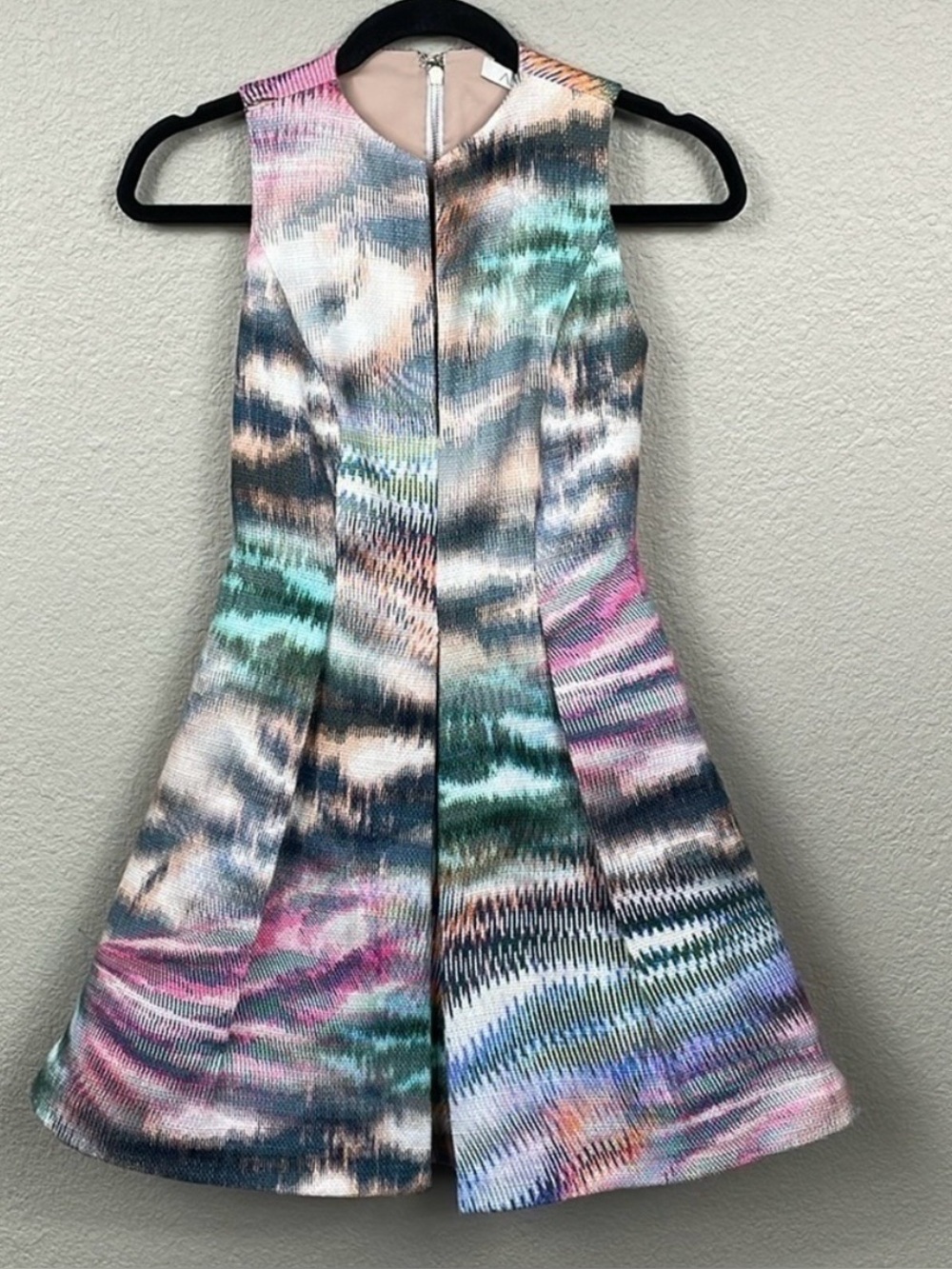 NWT Alexis Matthew Pleated Printed Twill Dress Mini Fit Flare Party Sz XS